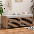 Navy Distressed Shutter Storage Bench with Acacia Veneer, Retro Entryway Seat