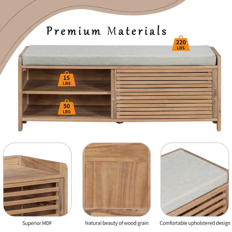 Navy Distressed Shutter Storage Bench with Acacia Veneer, Retro Entryway Seat