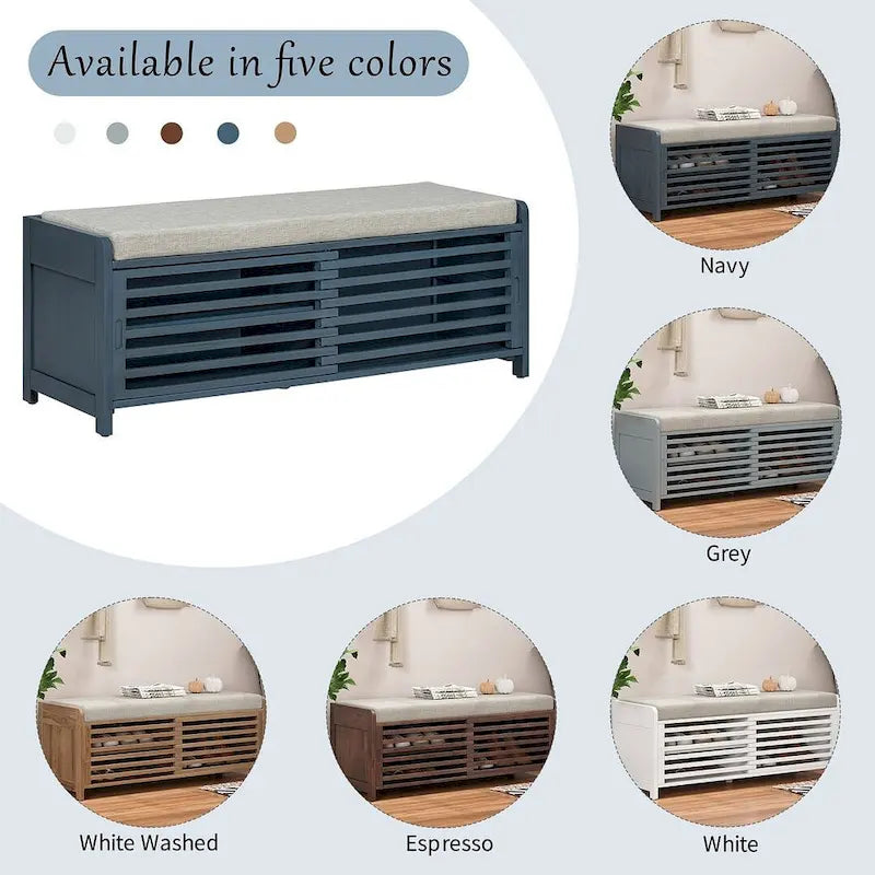 43.3 Inch Solid Wood Shutter Storage Bench with Distressed Slats