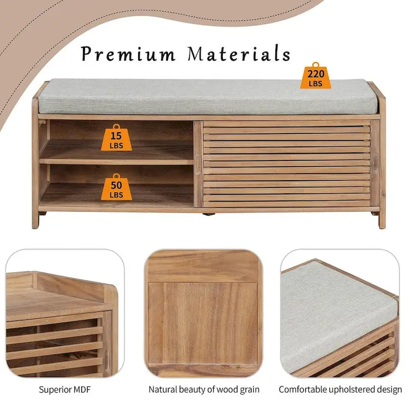 43.3 Inch Solid Wood Shutter Storage Bench with Distressed Slats