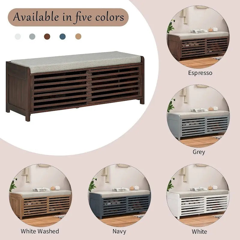 43.3 Inch Solid Wood Shutter Storage Bench with Distressed Slats
