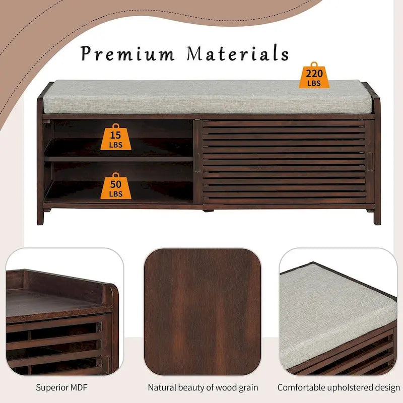 43.3 Inch Solid Wood Shutter Storage Bench with Distressed Slats