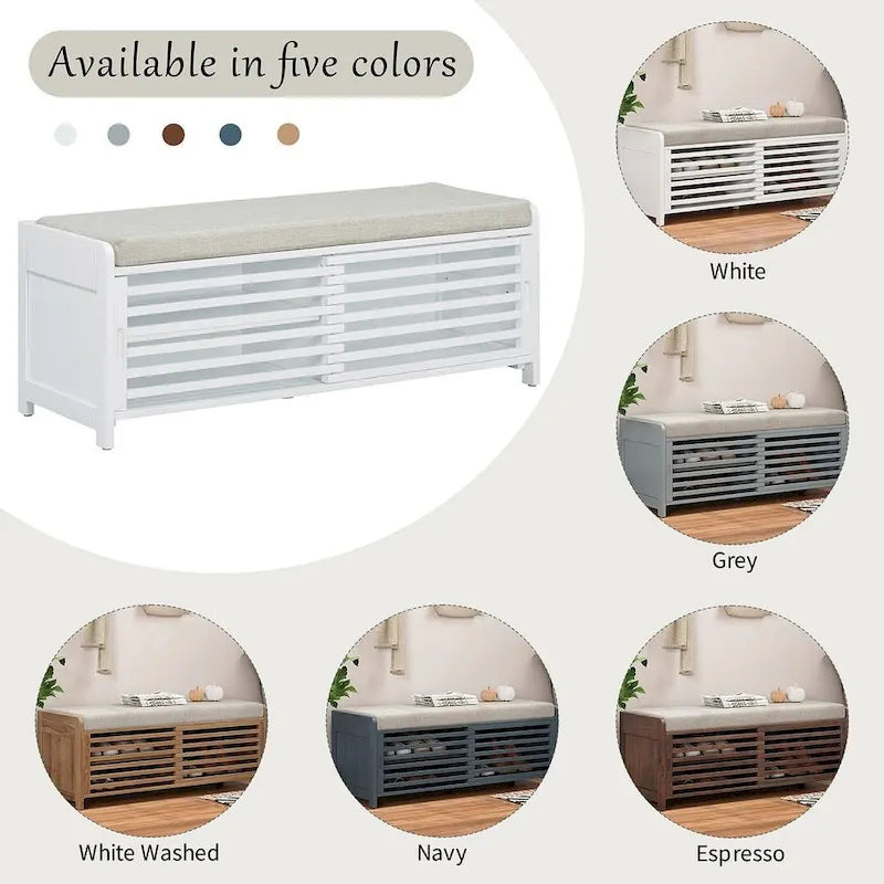 43.3 Inch Solid Wood Shutter Storage Bench with Distressed Slats