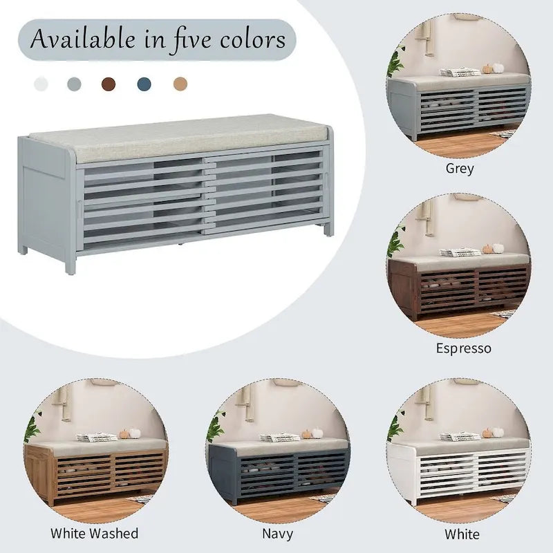 43.3 Inch Solid Wood Shutter Storage Bench with Distressed Slats
