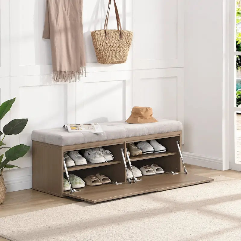 49-Inch Shoe Storage Bench with Padded Seat and Double Doors