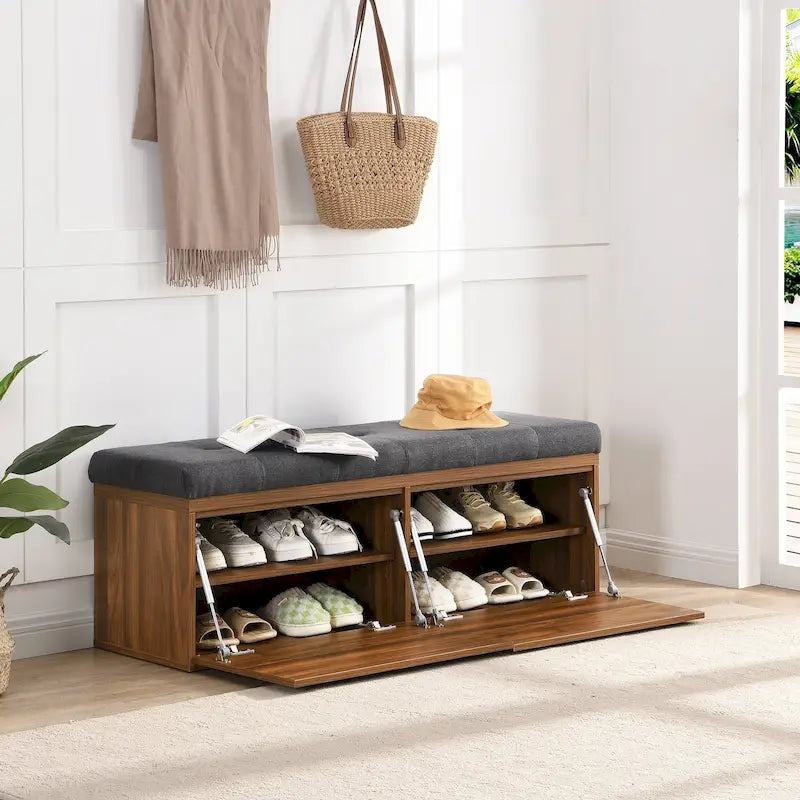 49-Inch Shoe Storage Bench with Padded Seat and Double Doors