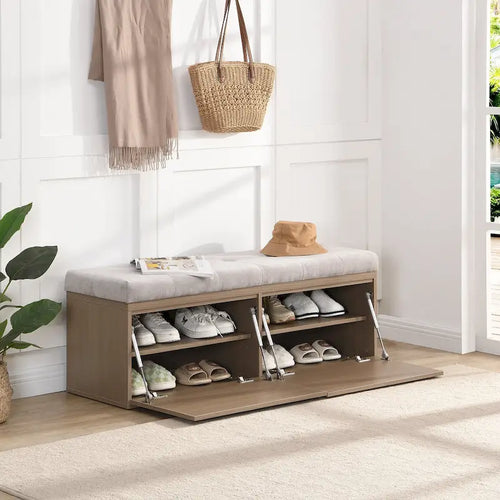 49 Shoe Storage Bench Entryway Shoe Cabinet Storage Ottoman with Padded Seat Cushion and Double Doors for Entryway, Bedroom
