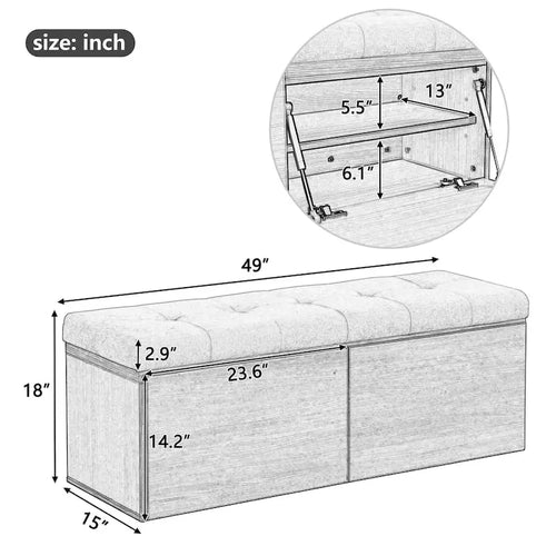 49-Inch Shoe Storage Bench with Padded Seat and Double Doors