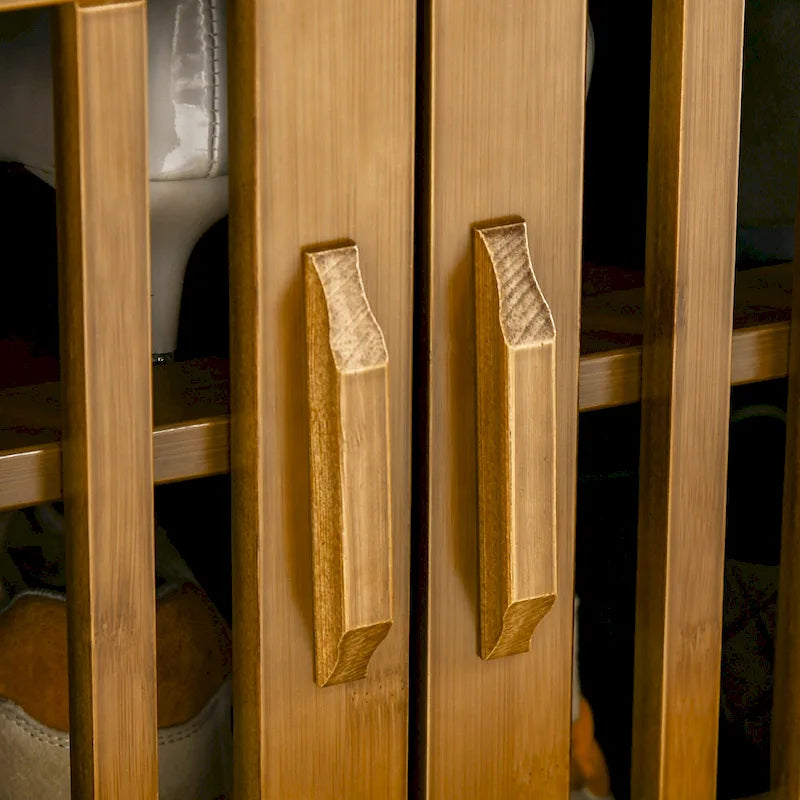 Bamboo Shoe Bench with Storage Cabinets and 3 Doors
