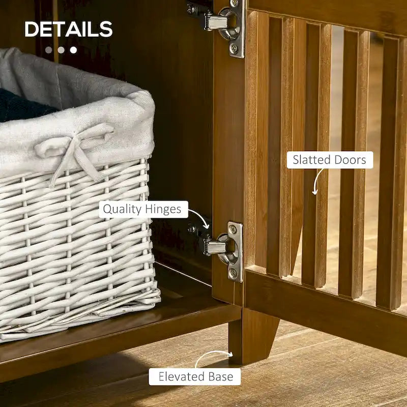 Bamboo Shoe Bench with Storage Cabinets and 3 Doors