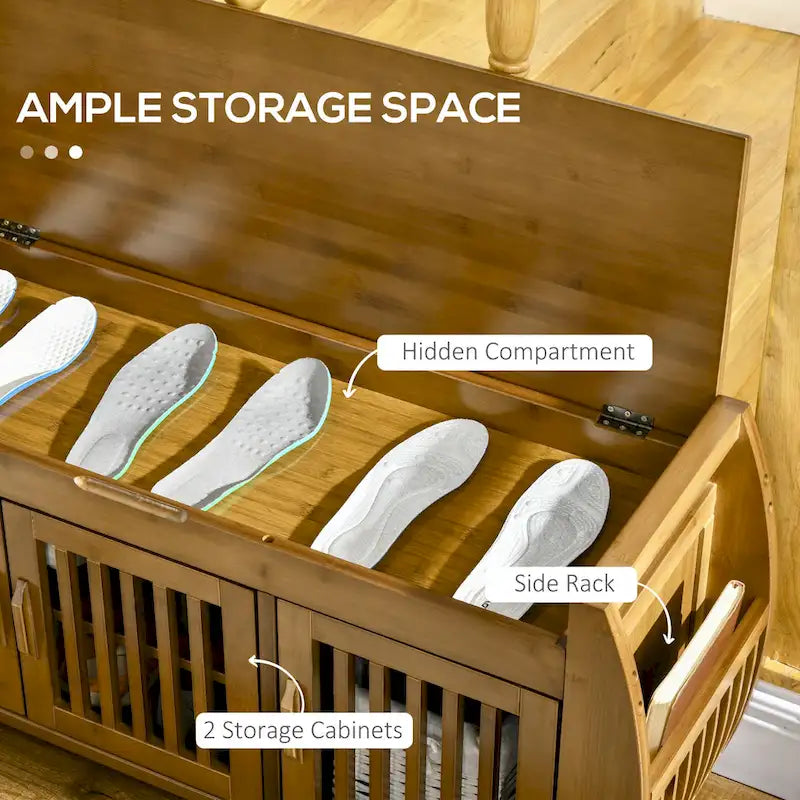 Bamboo Shoe Bench with Storage Cabinets and 3 Doors