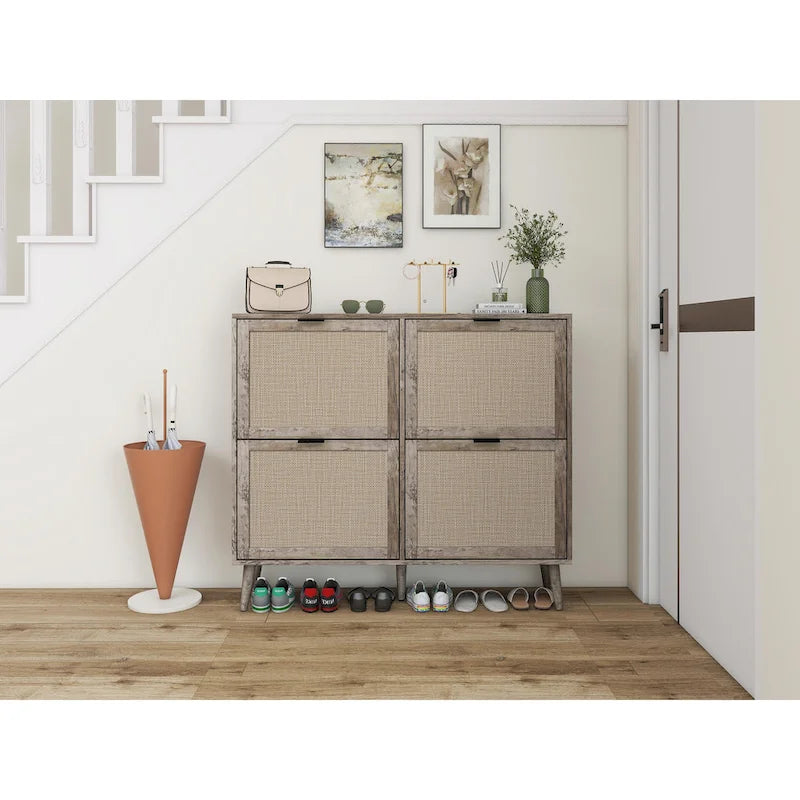 4 Door Freestanding Modern Shoe Storage Cabinet for Entryway