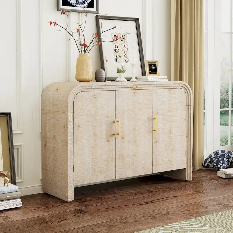Retro Minimalist Curved Sideboard with Gold Handles and Adjustable Shelves