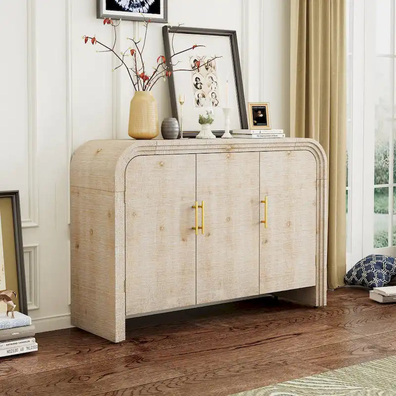 Retro Minimalist Curved Sideboard with Gold Handles and Adjustable Shelves