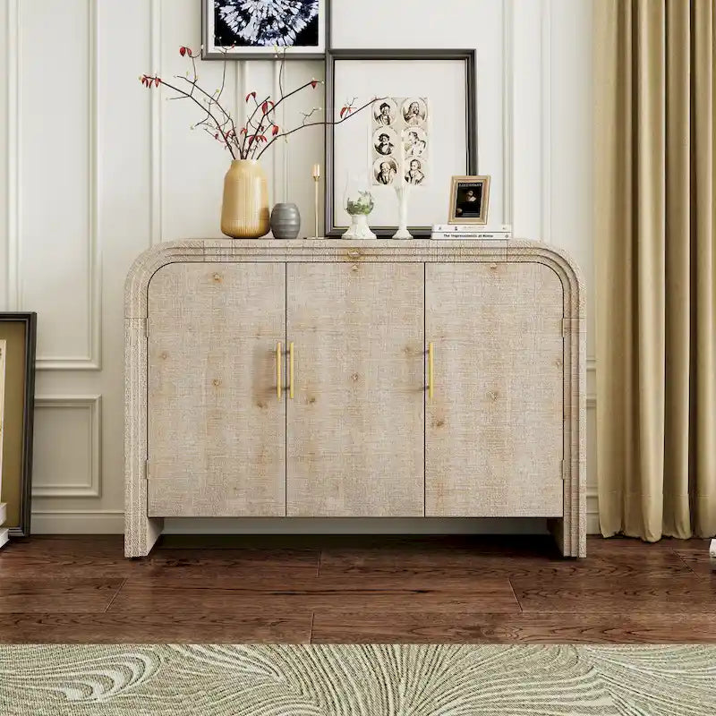 Retro Minimalist Curved Sideboard with Gold Handles and Adjustable Shelves