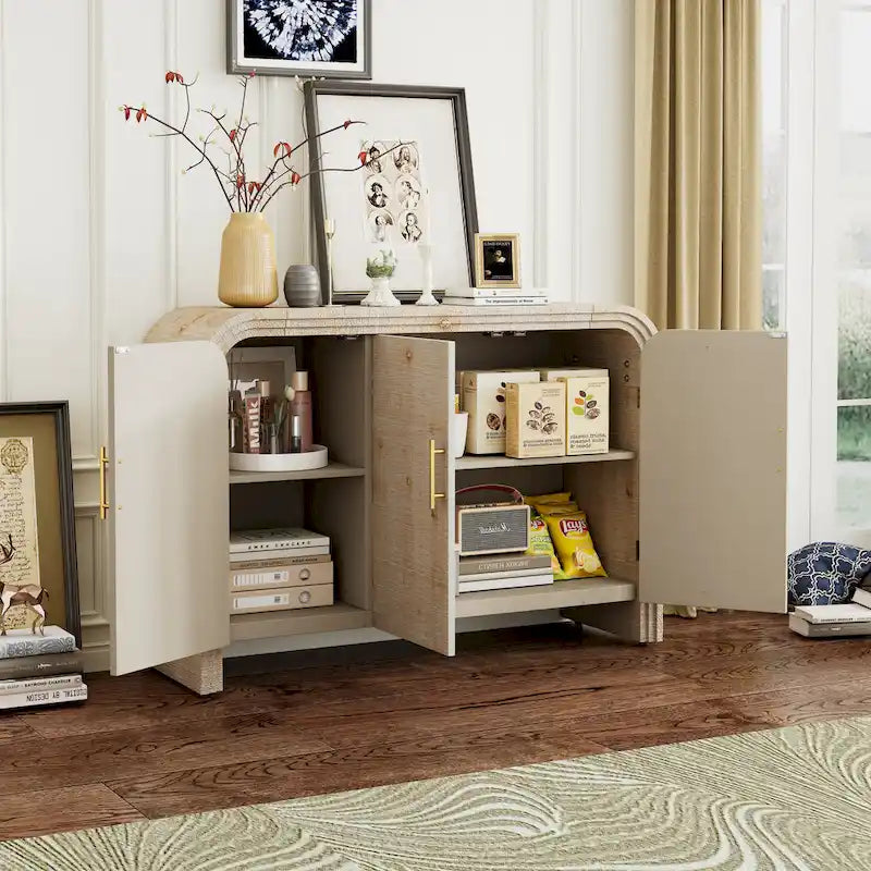 Retro Minimalist Curved Sideboard with Gold Handles and Adjustable Shelves