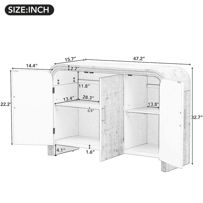 Retro Minimalist Curved Sideboard with Gold Handles and Adjustable Shelves