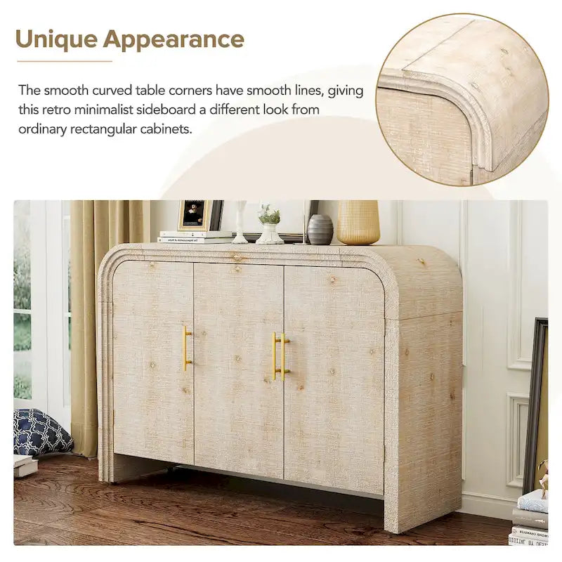 Retro-Sideboard im minimalistischen, geschwungenen Design mit goldenen Griffen und verstellbaren Regalböden