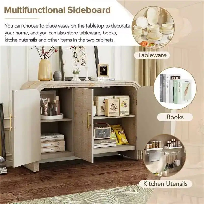 Retro-Sideboard im minimalistischen, geschwungenen Design mit goldenen Griffen und verstellbaren Regalböden