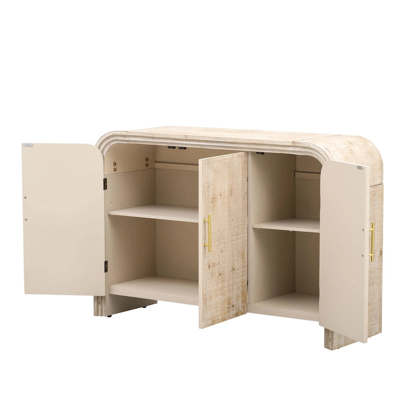 Retro-Sideboard im minimalistischen, geschwungenen Design mit goldenen Griffen und verstellbaren Regalböden