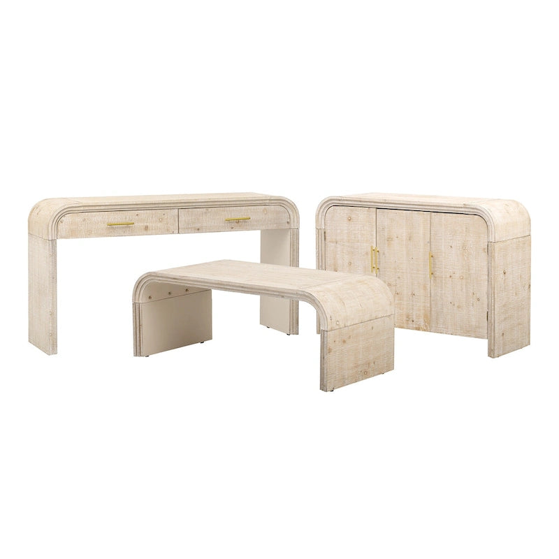 Retro-Sideboard im minimalistischen, geschwungenen Design mit goldenen Griffen und verstellbaren Regalböden