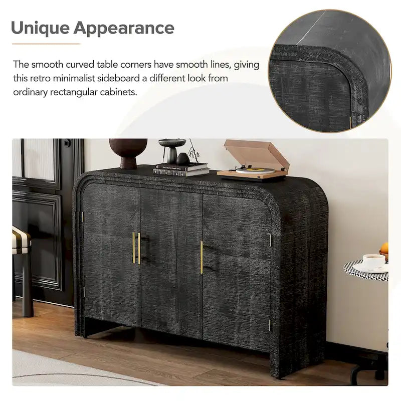 Retro-Sideboard im minimalistischen, geschwungenen Design mit goldenen Griffen und verstellbaren Regalböden