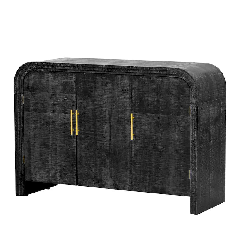 Retro-Sideboard im minimalistischen, geschwungenen Design mit goldenen Griffen und verstellbaren Regalböden