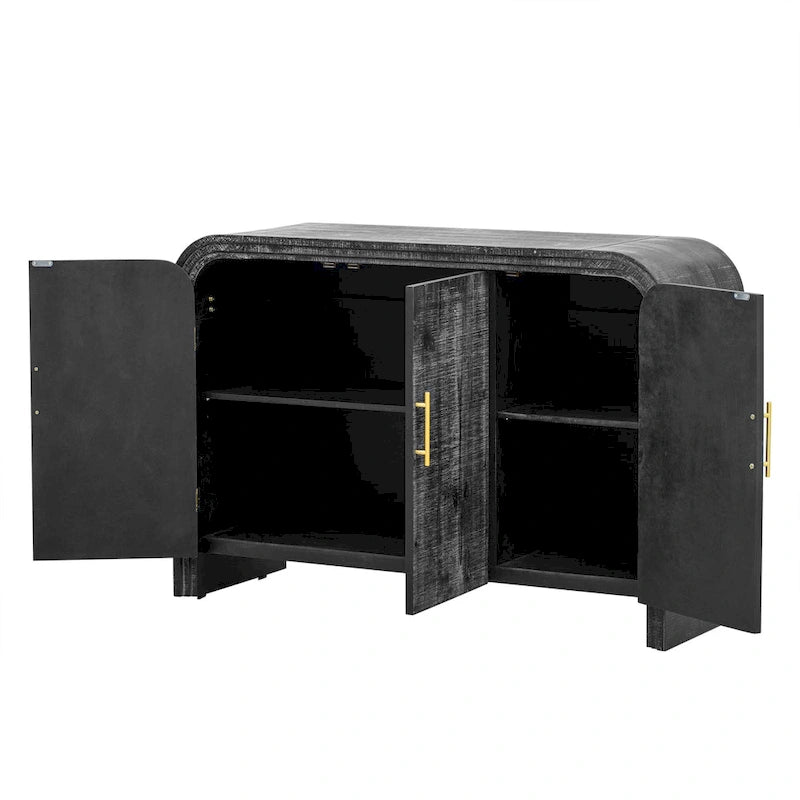 Retro-Sideboard im minimalistischen, geschwungenen Design mit goldenen Griffen und verstellbaren Regalböden