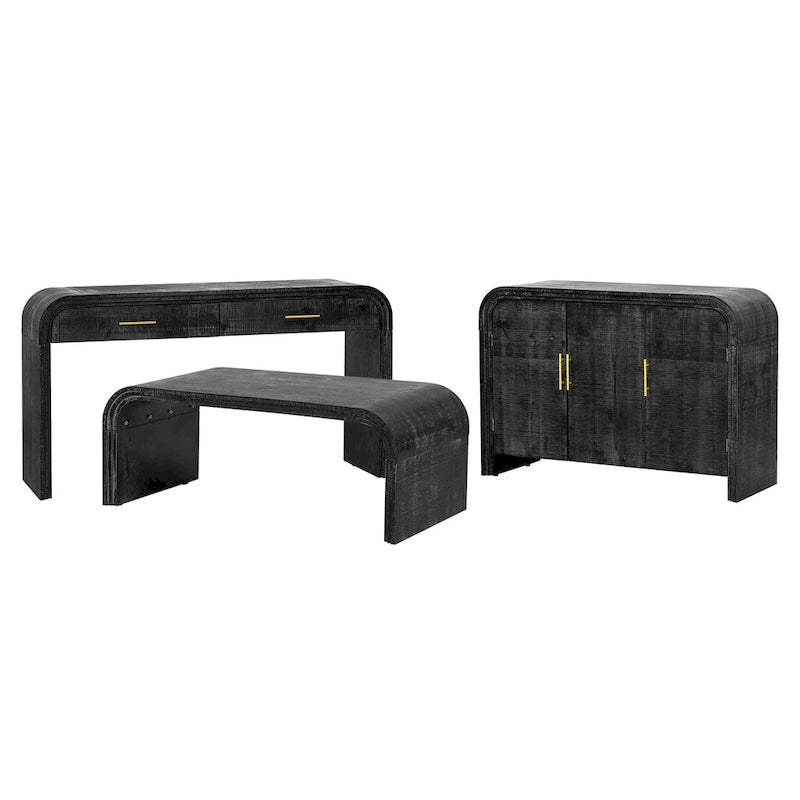 Retro-Sideboard im minimalistischen, geschwungenen Design mit goldenen Griffen und verstellbaren Regalböden