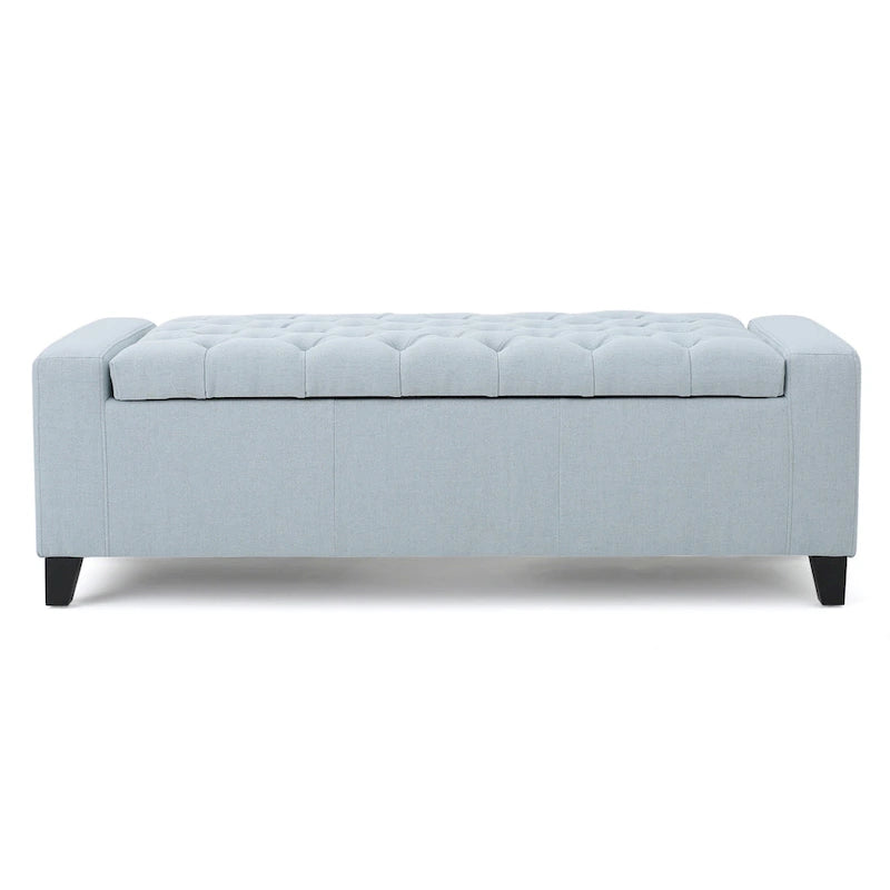 Light Blue Fabric Storage Ottoman Bench with Tufted Top, 51 Inch