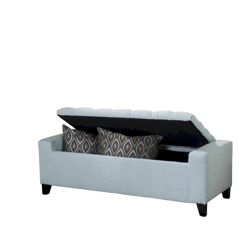 Light Blue Fabric Storage Ottoman Bench with Tufted Top, 51 Inch