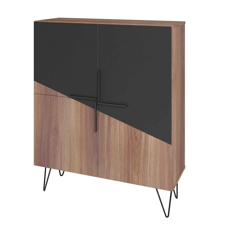 Mid-Century Modern Low Cabinet with 4 Doors and 4 Shelves