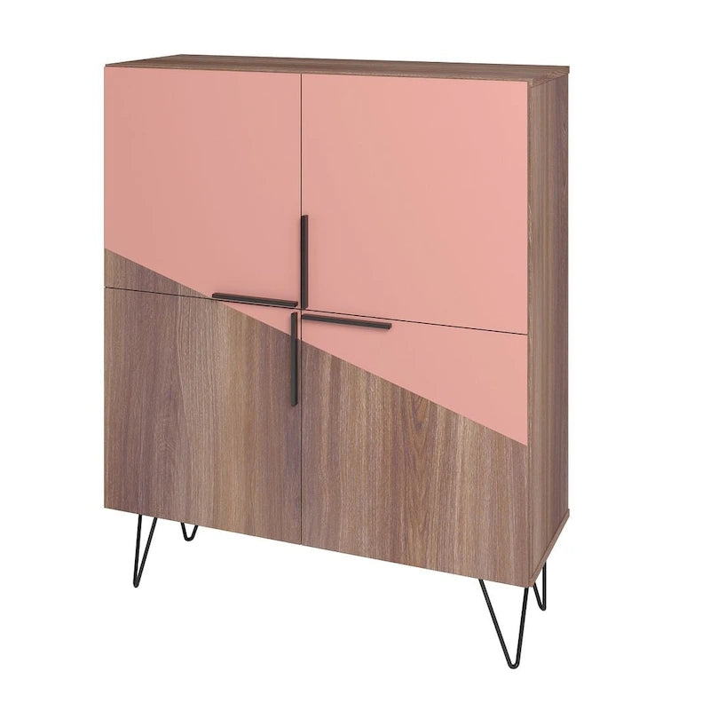 Mid-Century Modern Low Cabinet with 4 Doors and 4 Shelves