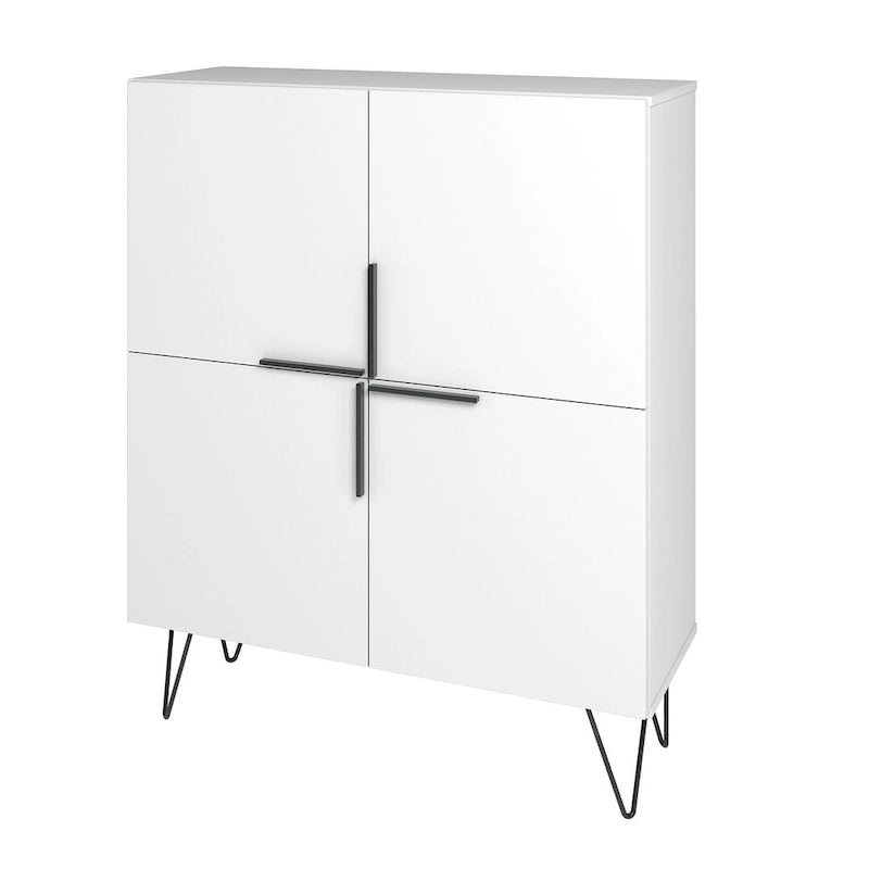 Mid-Century Modern Low Cabinet with 4 Doors and 4 Shelves