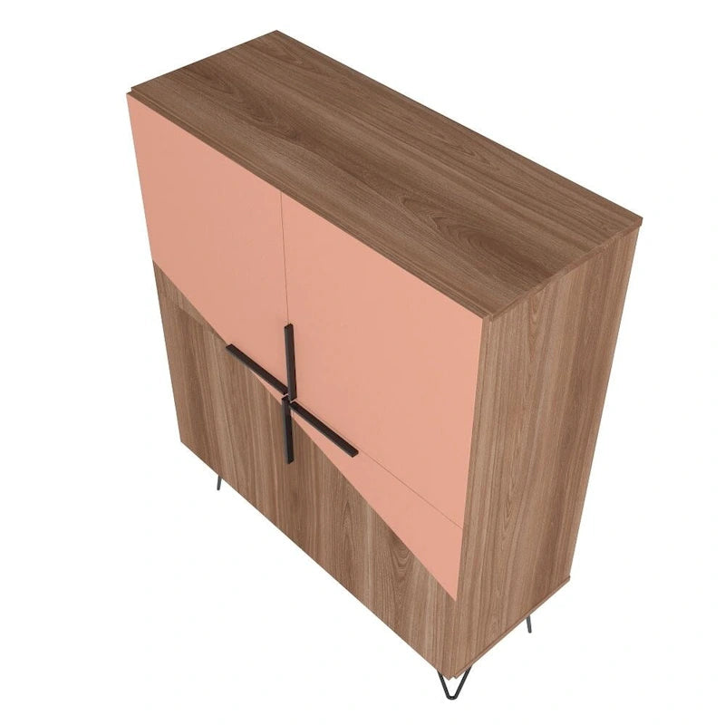 Mid-Century Modern Low Cabinet with 4 Doors and 4 Shelves
