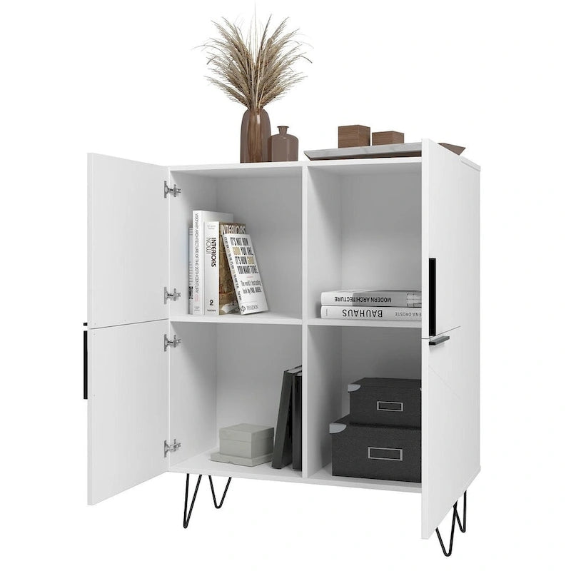 Modernes niedriges Mid-Century-Schrankelement mit 4 Türen und 4 Regalböden