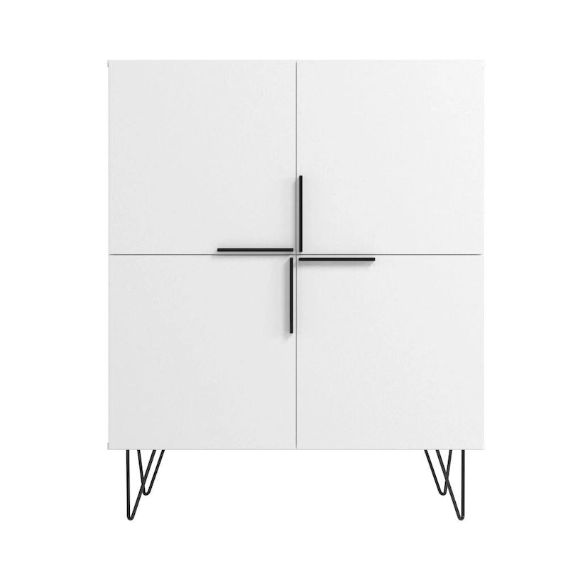 Mid-Century Modern Low Cabinet with 4 Doors and 4 Shelves