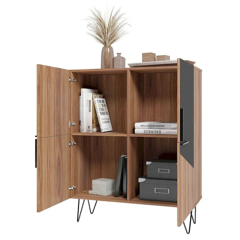 Modernes niedriges Mid-Century-Schrankelement mit 4 Türen und 4 Regalböden
