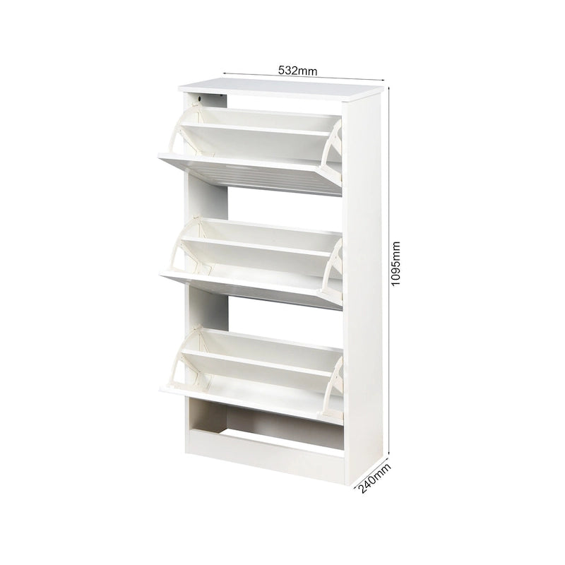 White Wooden Shoe Cabinet with 3 Flip Doors for Entryway