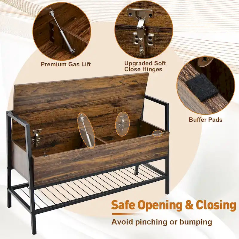 Industrial Shoe Bench Rack Organizer with Gas Lift and Hidden Storage Box