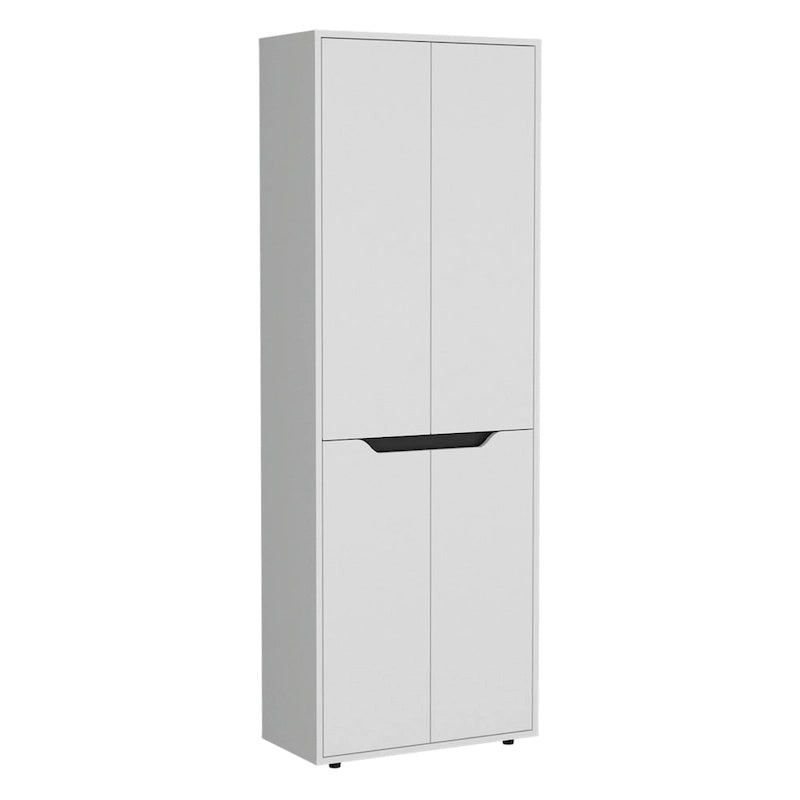 White Kitchen Pantry Storage Cabinet with Black Accents
