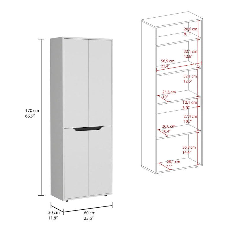 White Kitchen Pantry Storage Cabinet with Black Accents