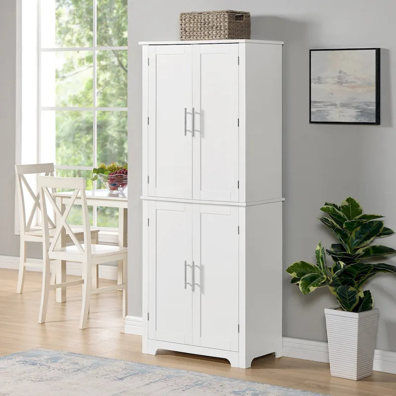 Tall Bathroom Storage Cabinet with Doors and Open Shelves