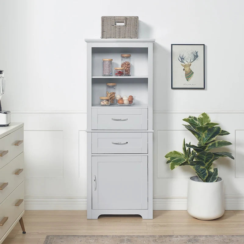 Tall Bathroom Storage Cabinet with Doors and Open Shelves