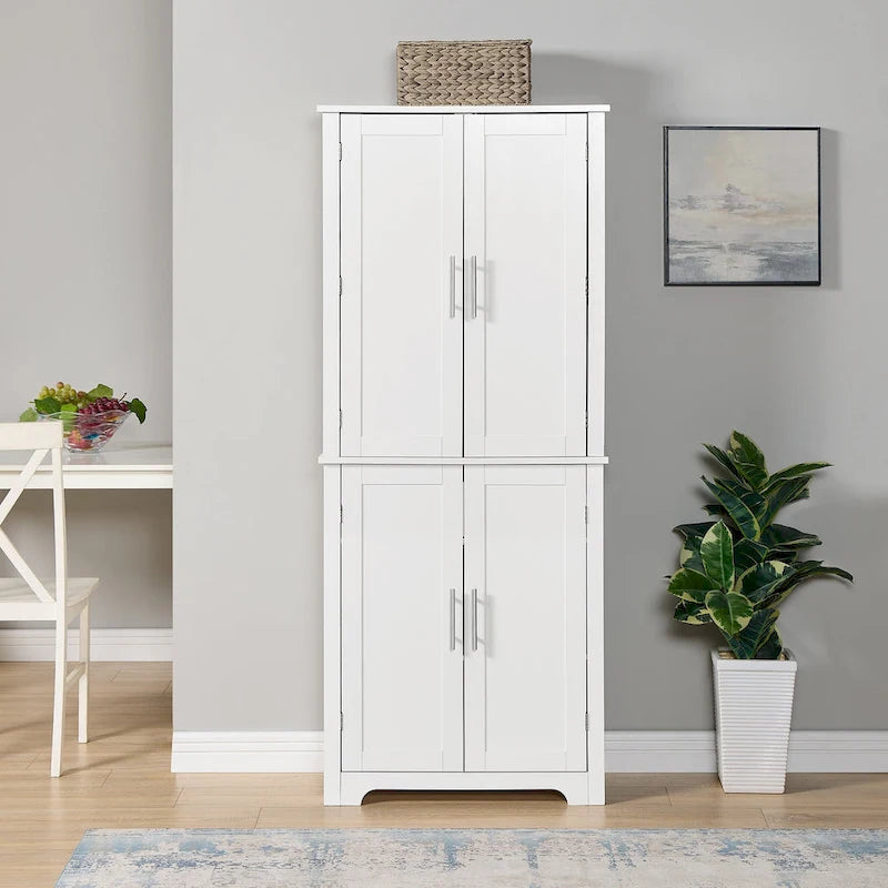 Tall Bathroom Storage Cabinet with Doors and Open Shelves