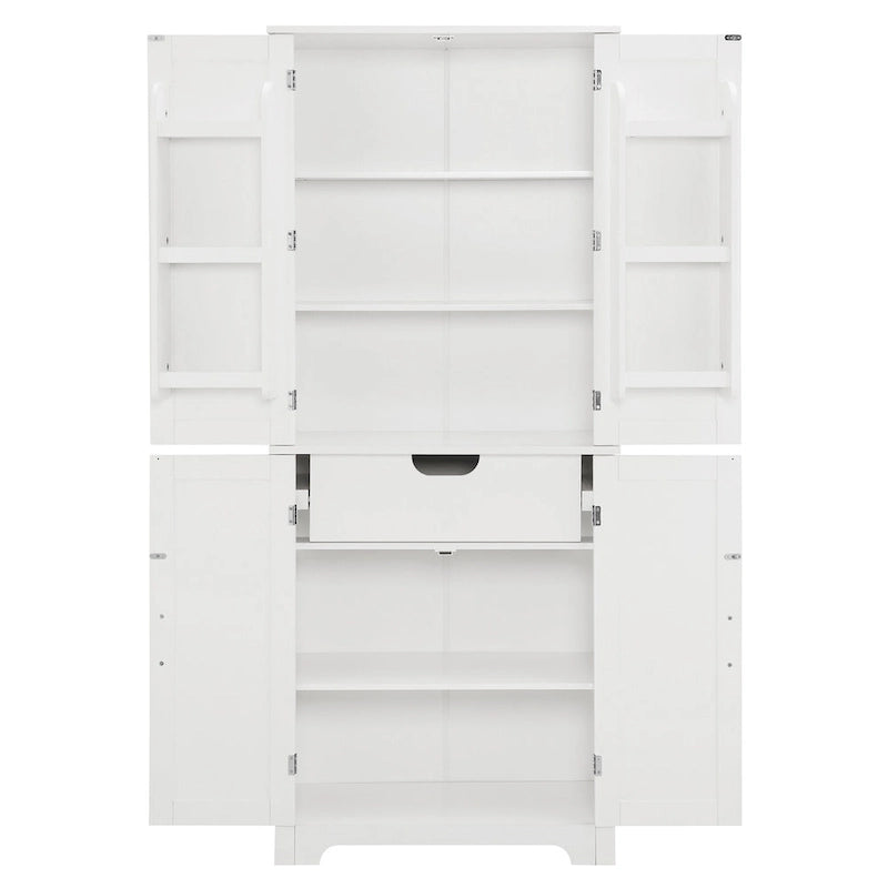 Meuble de rangement de salle de bains haut avec portes et étagères ouvertes