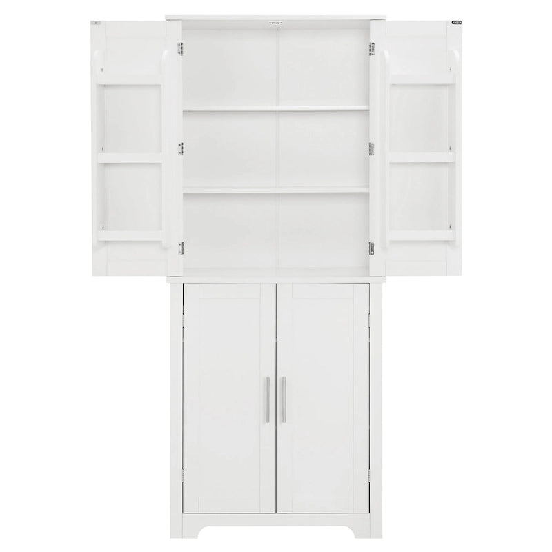 Meuble de rangement de salle de bains haut avec portes et étagères ouvertes