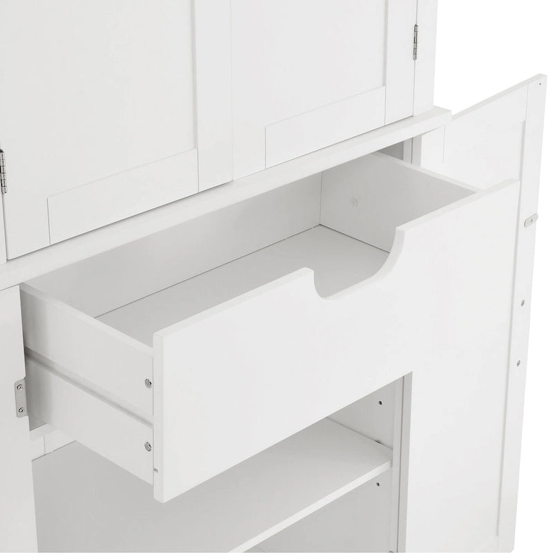 Meuble de rangement de salle de bains haut avec portes et étagères ouvertes