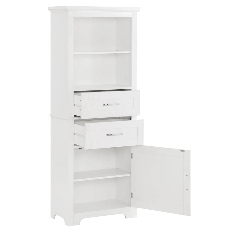 Meuble de rangement de salle de bains haut avec portes et étagères ouvertes