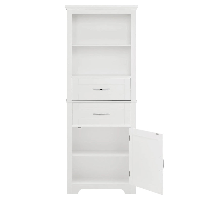 Meuble de rangement de salle de bains haut avec portes et étagères ouvertes